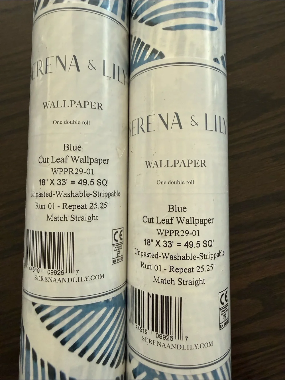 Serena & Lily Blue Cut Leaf Wallpaper Roll - Coastal Botanical Print 2 Rolls